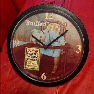 1996 Kellogg's Toasted Corn Flakes 10" Wall Clock "Stuffed" Child in Highchair
